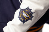 FOF WOMENS CROPPED ULTIMATE EAGLES VARSITY JACKET - NAVY/WHITE