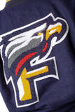 FOF WOMENS CROPPED ULTIMATE EAGLES VARSITY JACKET - NAVY/WHITE