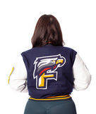 FOF WOMENS CROPPED ULTIMATE EAGLES VARSITY JACKET - NAVY/WHITE