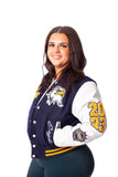 FOF WOMENS CROPPED ULTIMATE EAGLES VARSITY JACKET - NAVY/WHITE