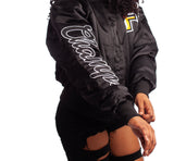 FOF WOMENS EAGLE F SATIN BOMBER JACKET - BLACK