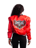 FOF WOMENS EAGLE F SATIN BOMBER JACKET - RED