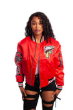 FOF WOMENS EAGLE F SATIN BOMBER JACKET - RED