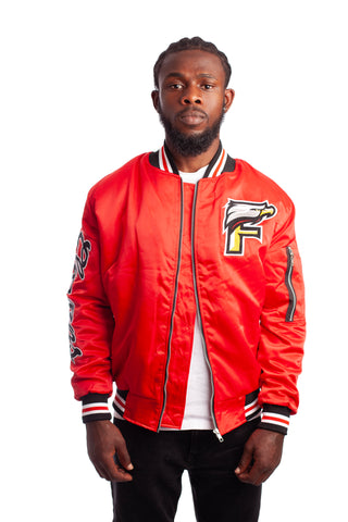 FOF EAGLE F SATIN BOMBER JACKET - RED