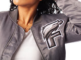 FOF WOMENS EAGLE F SATIN BOMBER JACKET - DARK GREY