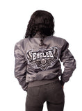 FOF WOMENS EAGLE F SATIN BOMBER JACKET - DARK GREY