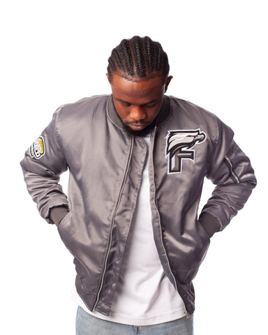 FOF EAGLE F SATIN BOMBER JACKET - DARK GREY