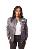 FOF WOMENS EAGLE F SATIN BOMBER JACKET - DARK GREY