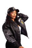 FOF WOMENS EAGLE F SATIN BOMBER JACKET - BLACK