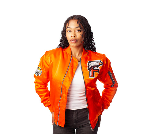 FOF WOMENS EAGLE F SATIN BOMBER JACKET - INTERNATIONAL ORANGE